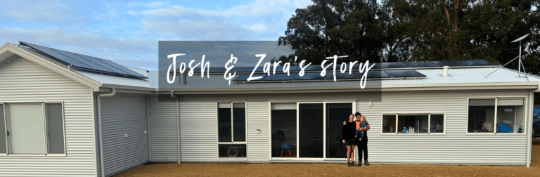 Couple in front of their modular home in Gibson WA (Goldfields-Esperance region)