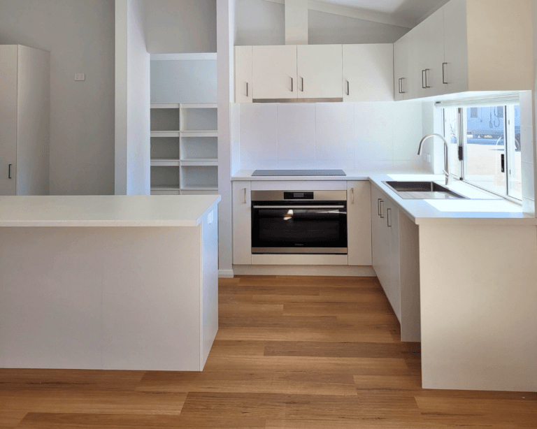 Kitchen interior of a TR Homes modular farmhouse in Gibson, WA