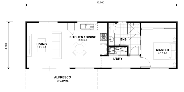 The Donnelly granny flat floor plan. TR Homes